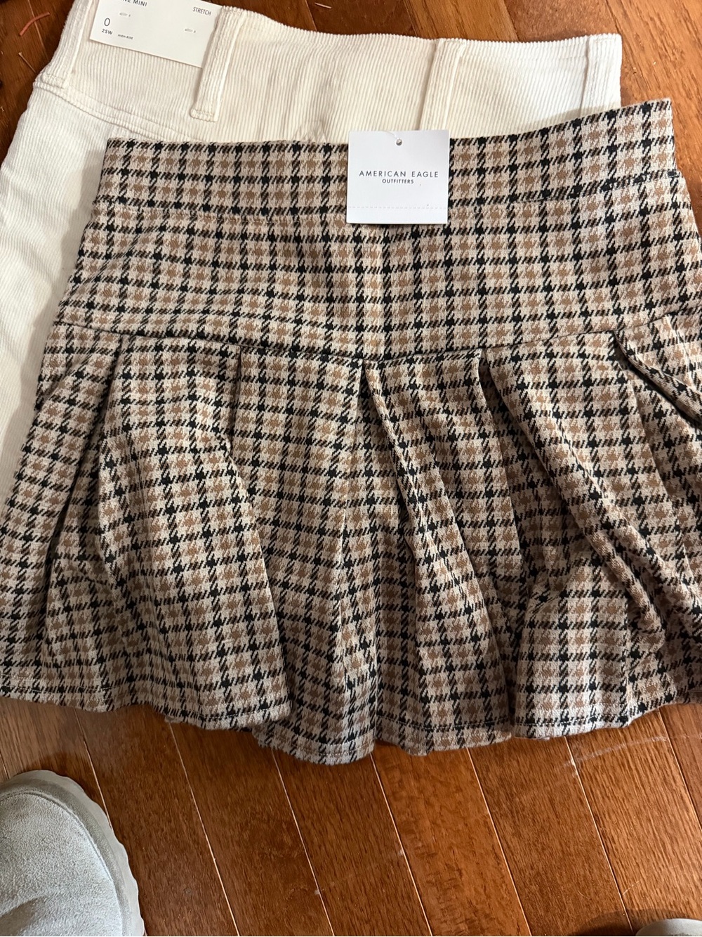American Eagle Outfitters Brown and Black Plaid Pleated Mini Skirt